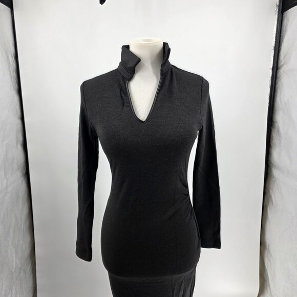 OGL Women's Dark Heather Gray Collared Long Sleeve Midi Dress - Picture 8 of 10